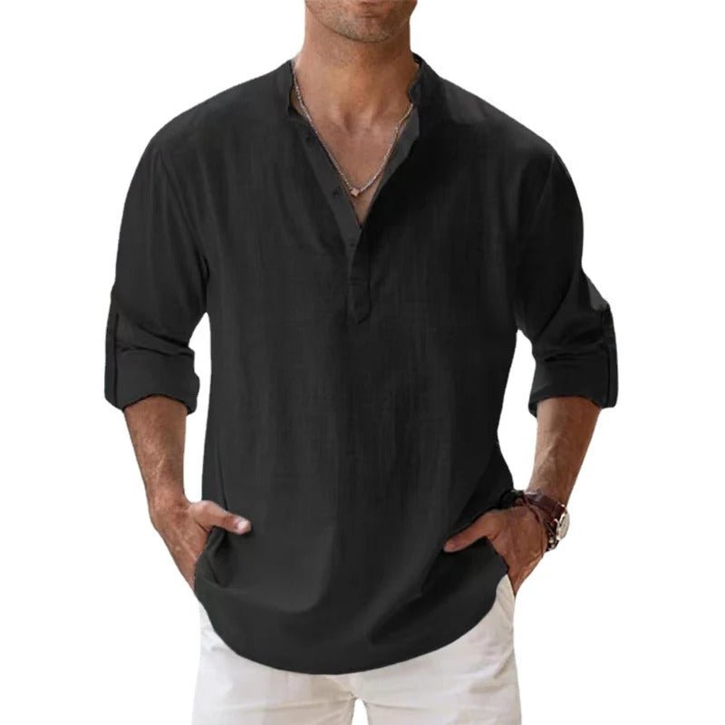 Men's Casual Henley Collar Long Sleeve Shirt