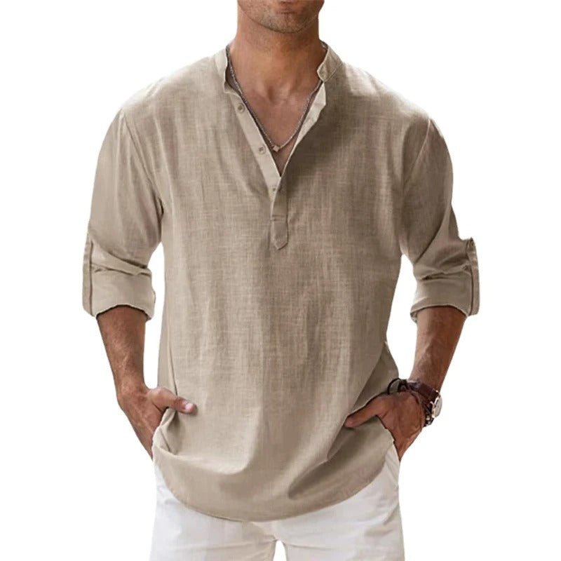 Men's Casual Henley Collar Long Sleeve Shirt