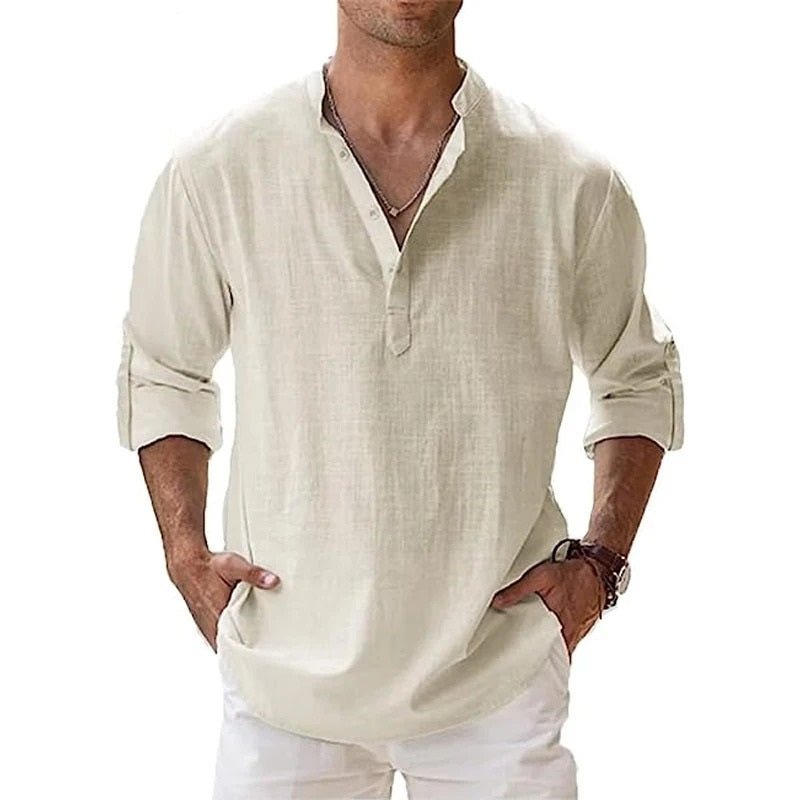 Men's Casual Henley Collar Long Sleeve Shirt