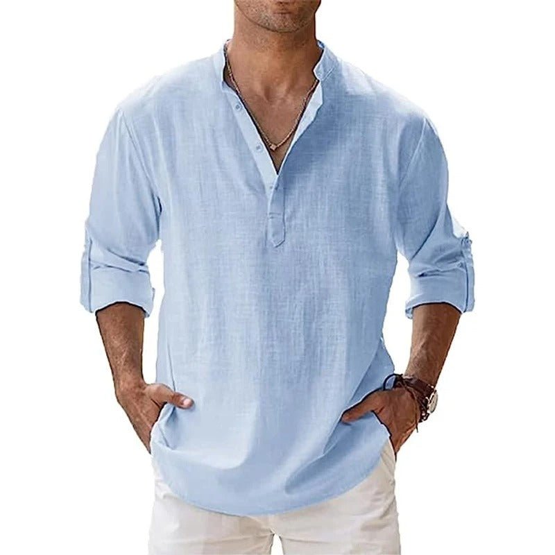 Men's Casual Henley Collar Long Sleeve Shirt