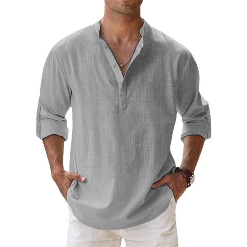 Men's Casual Henley Collar Long Sleeve Shirt