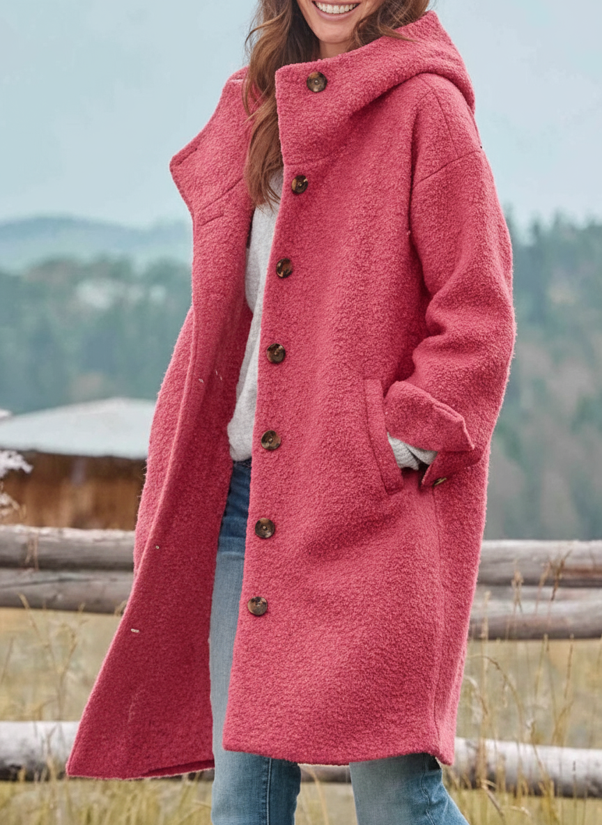 Manteau D'hiver Long Pour Femme Boutonné Sur Le Devant