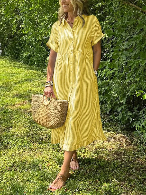 Robe midi d'été fluide et décontractée à manches courtes pour femmes