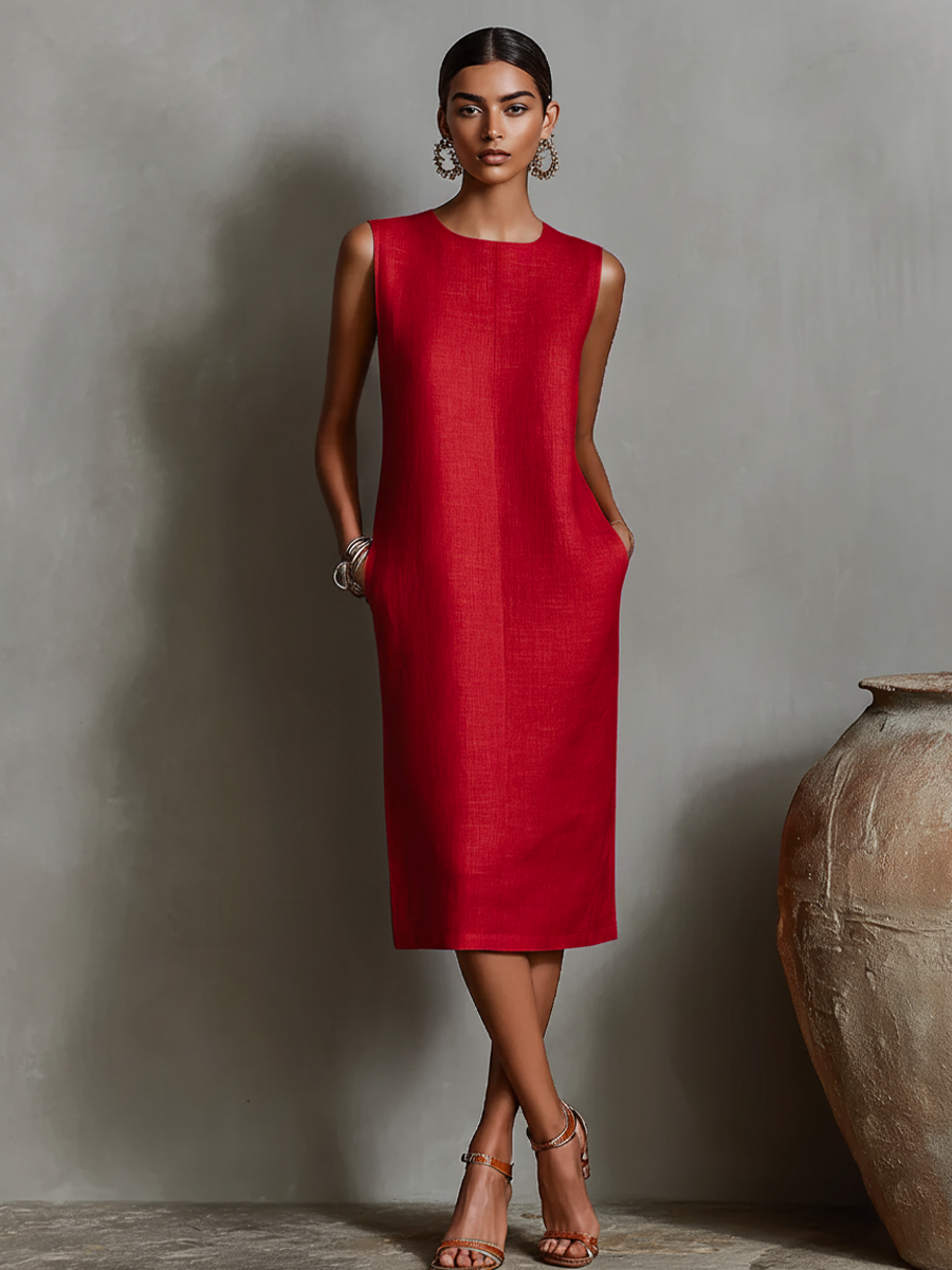 Vestido ajustado sin mangas con cuello redondo para mujer