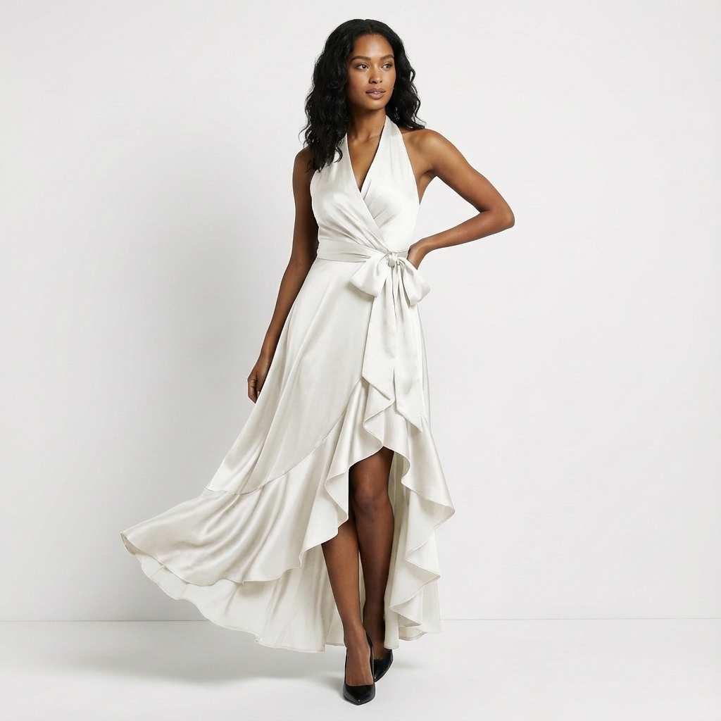 Robe longue élégante pour femme avec nœud à la taille