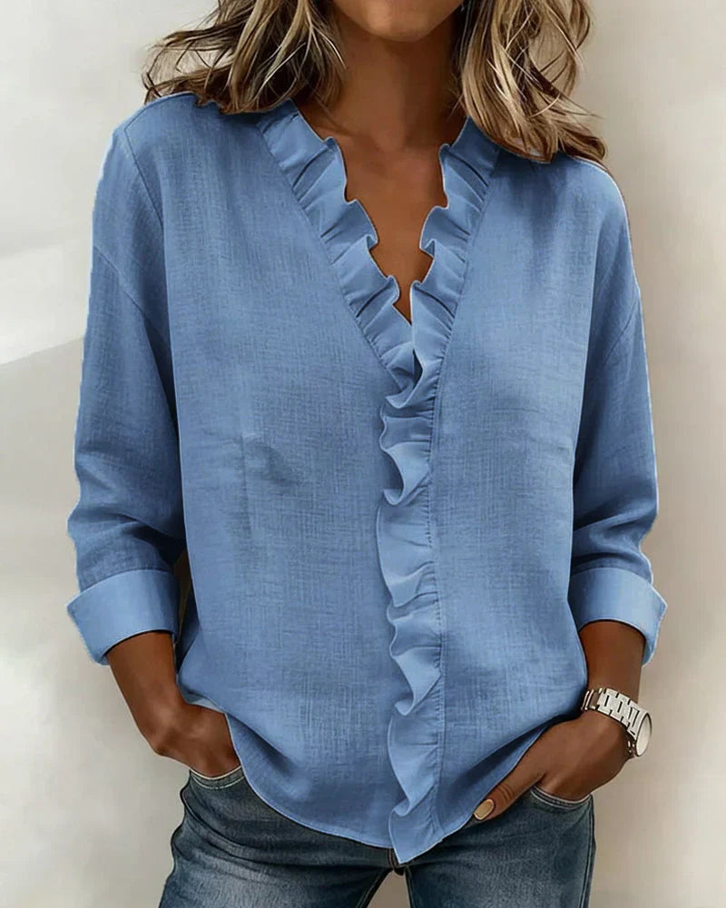 Blusa de mujer con cuello en V y mangas largas