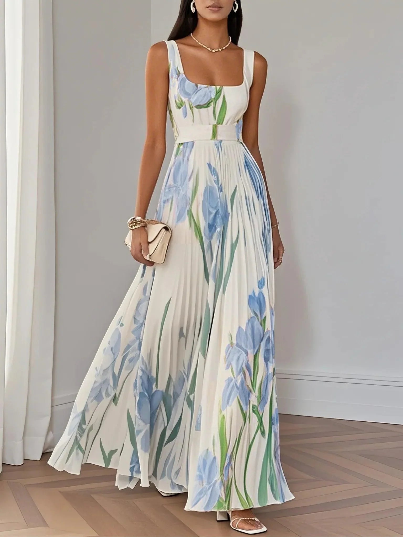 Robe Longue Fluide à Imprimé Floral