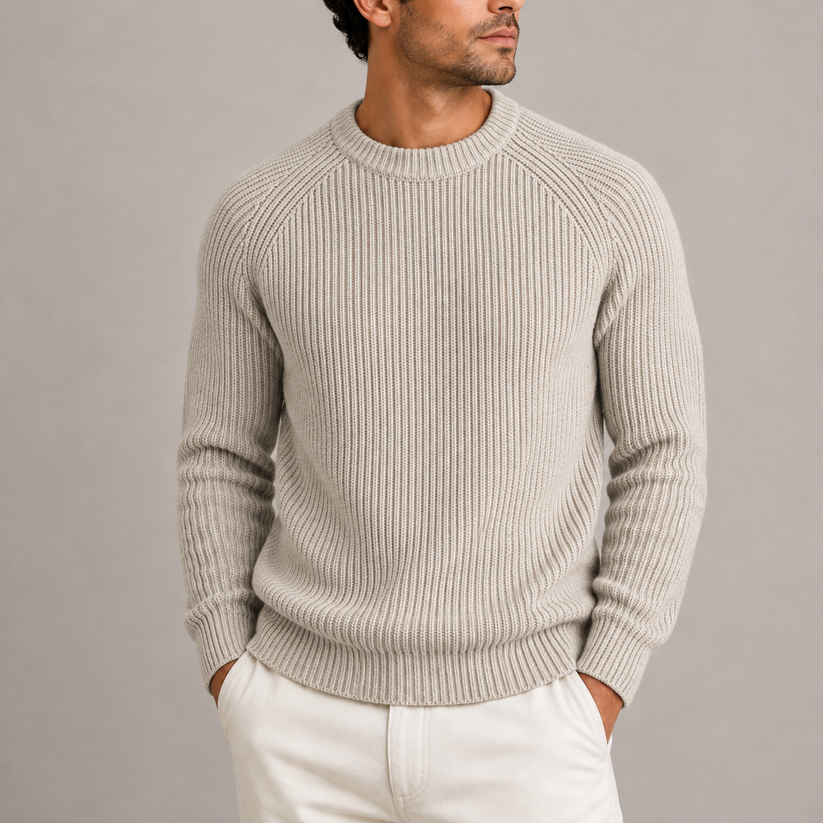 Men's fitted crew-neck ribbed-knit sweater