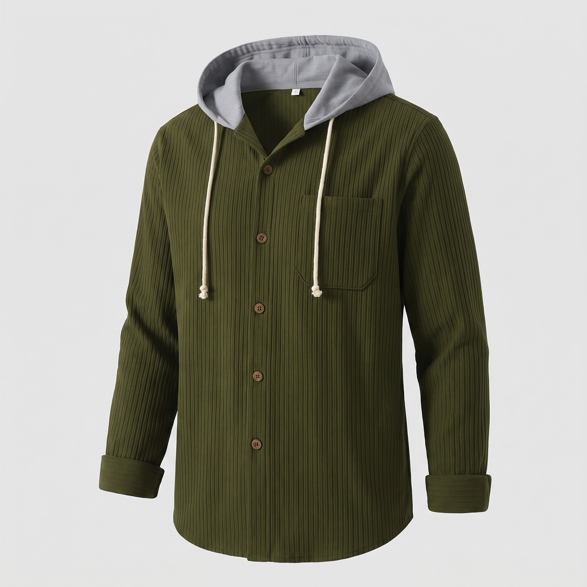 Men’s corduroy hooded button-up overshirt