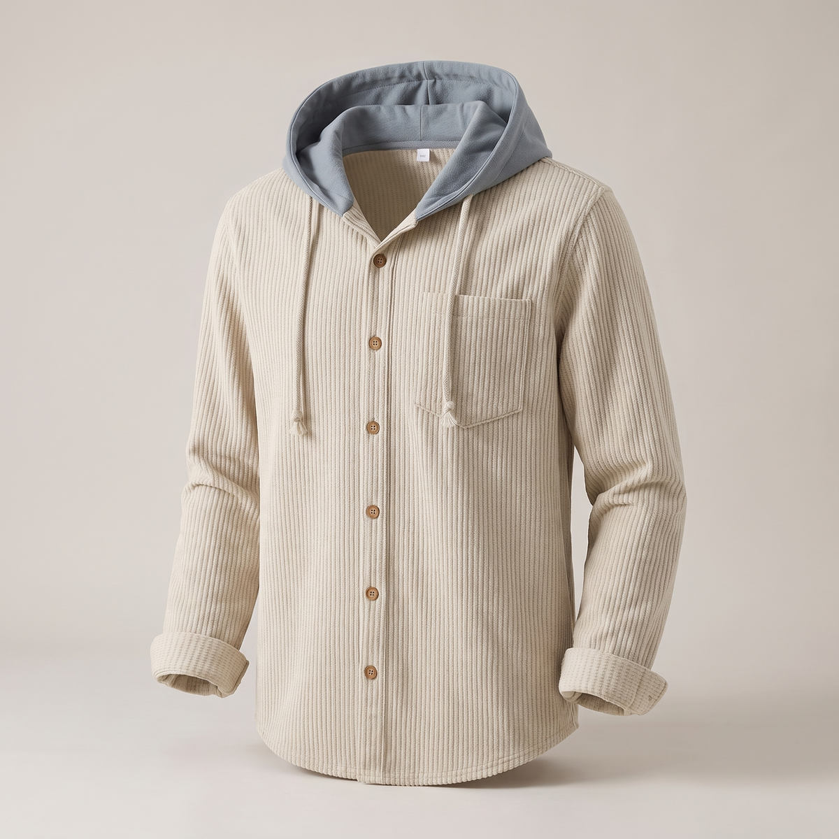 Men’s corduroy hooded button-up overshirt