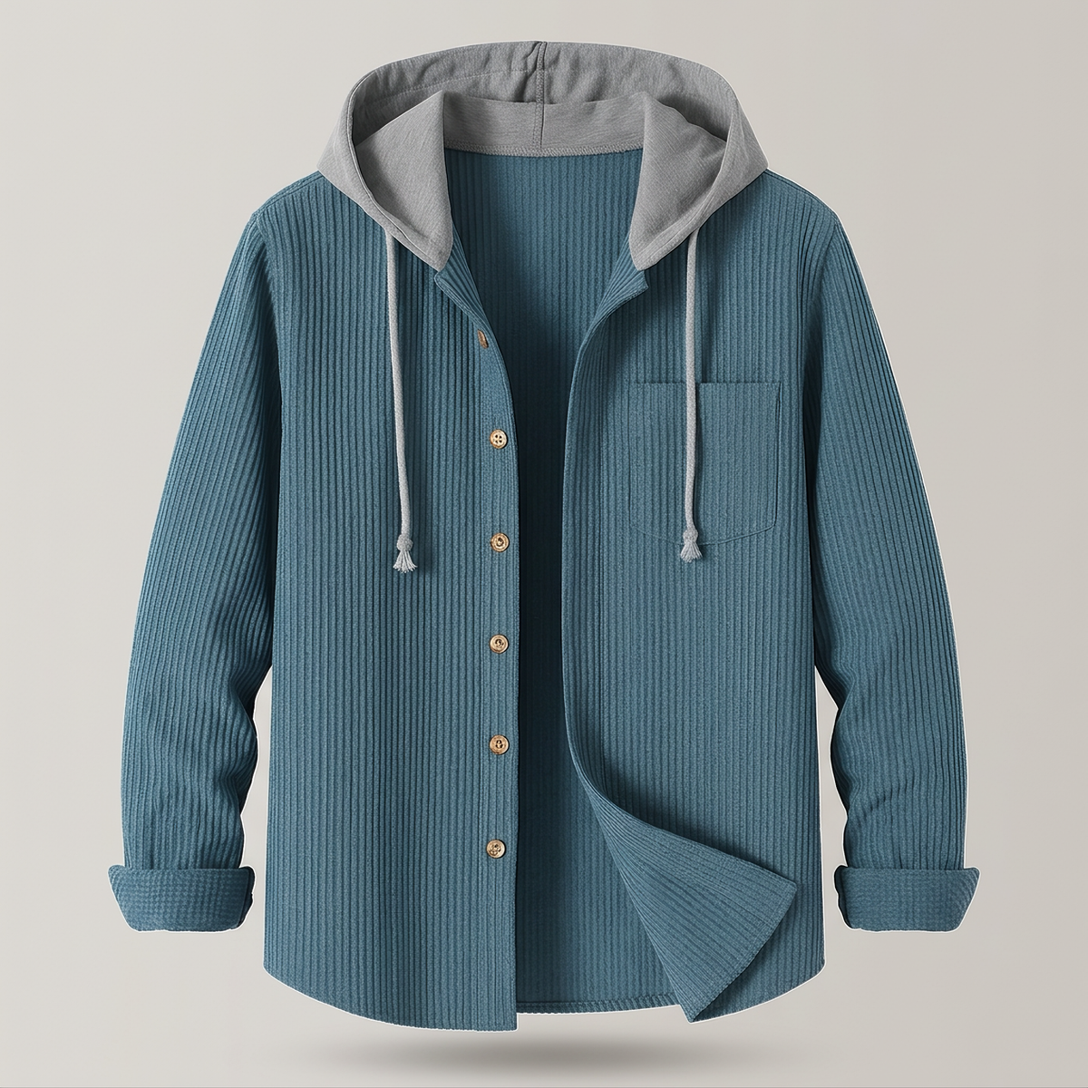 Men’s corduroy hooded button-up overshirt