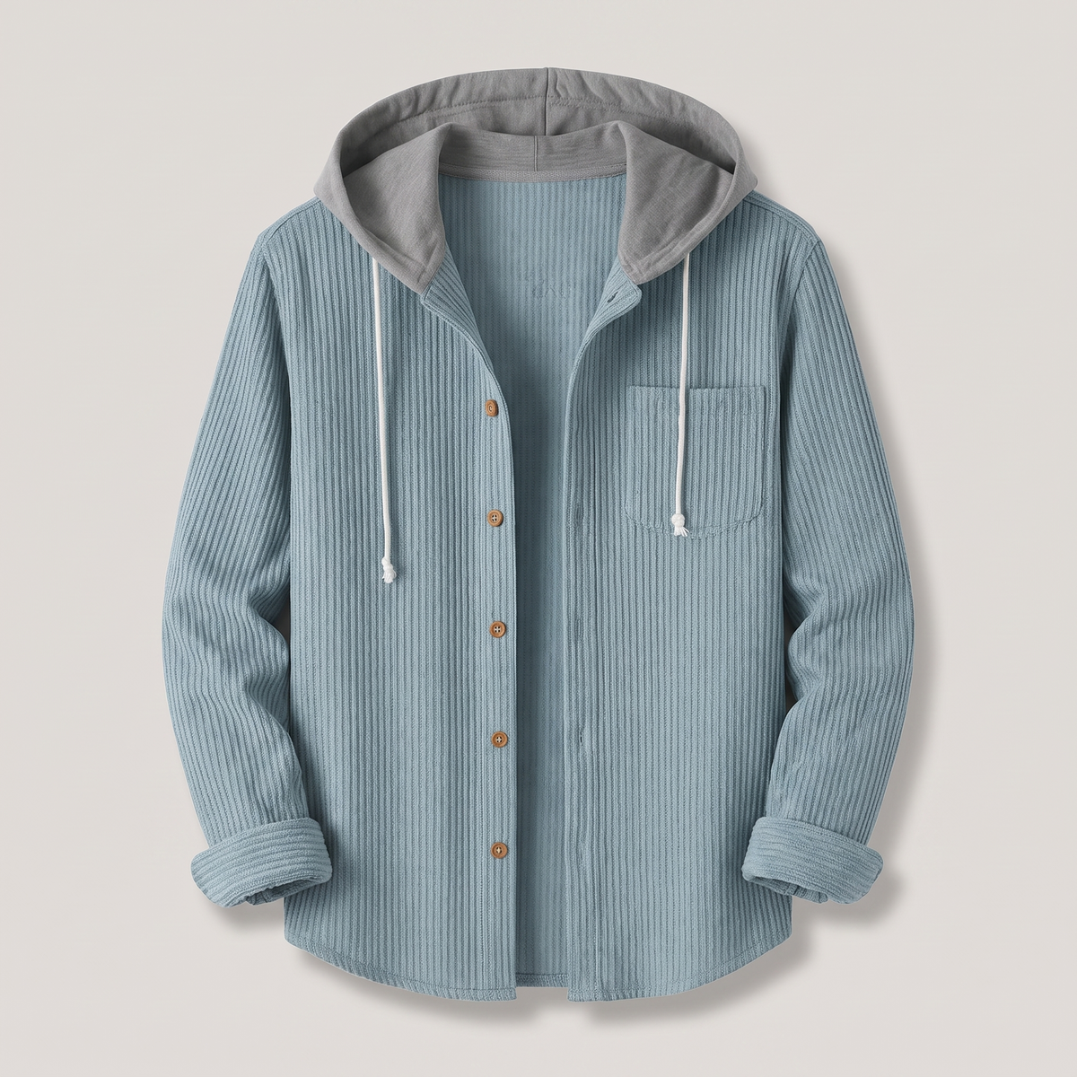 Men’s corduroy hooded button-up overshirt