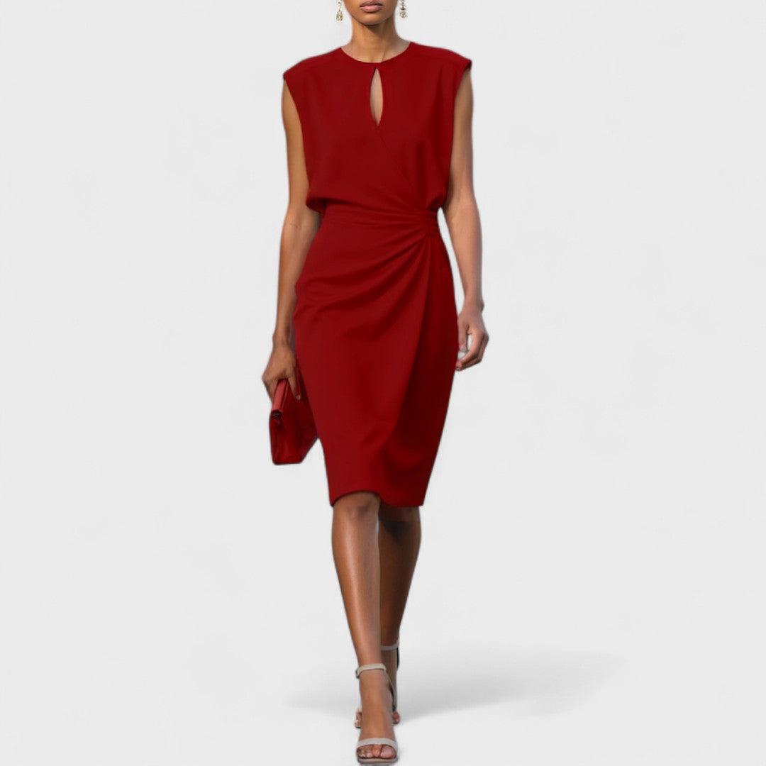 Robe Midi Élégante Femme - Coupe Ajustée avec Détail Drapé