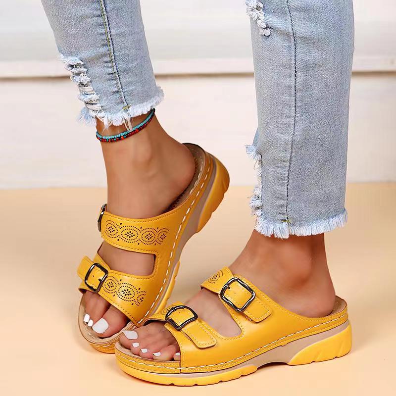 Sandales à enfiler confortables à double boucle pour femmes bout ouvert