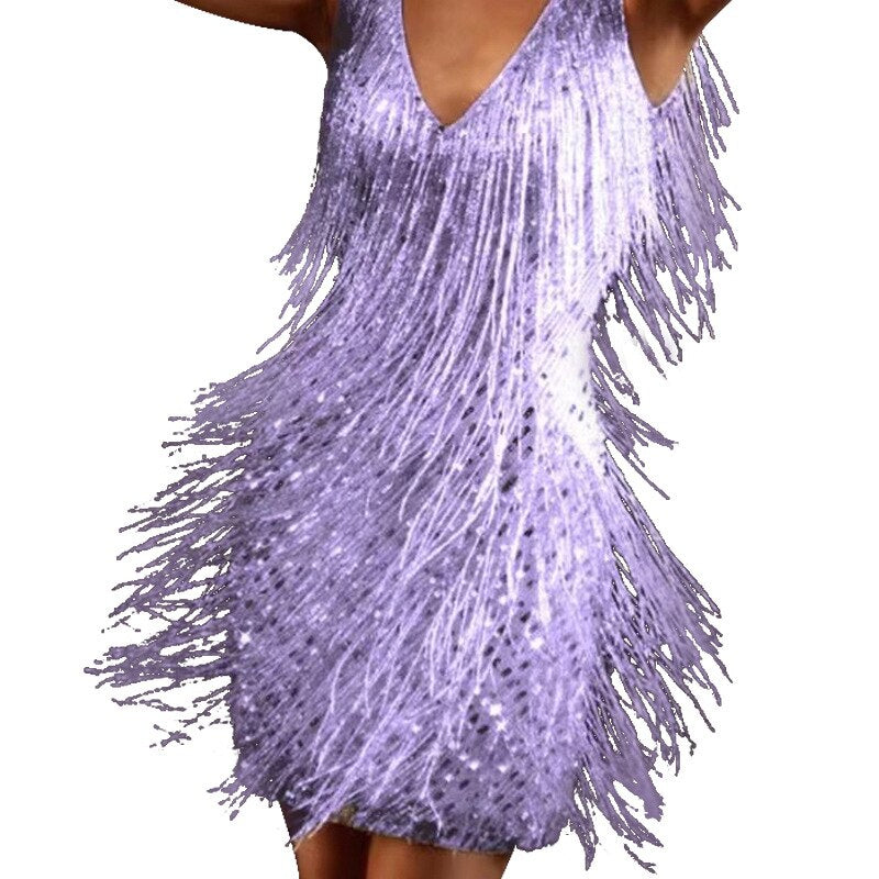 Women's Short Dress with Glitter Fringe