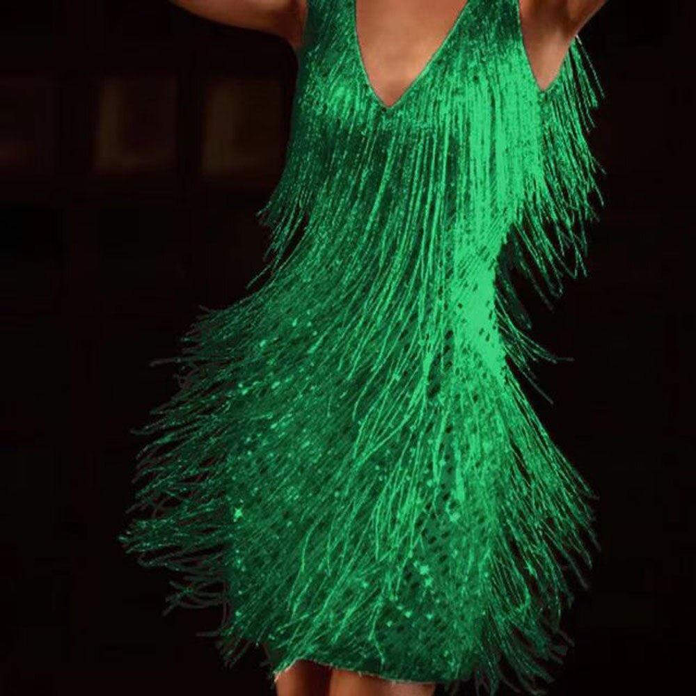 Women's Short Dress with Glitter Fringe
