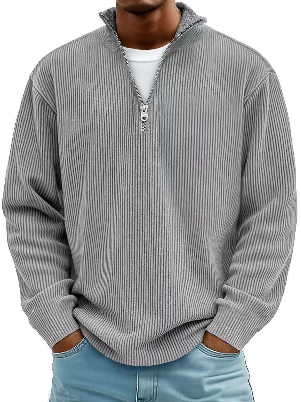 Ribbed Men's Pullover with Zippered Collar