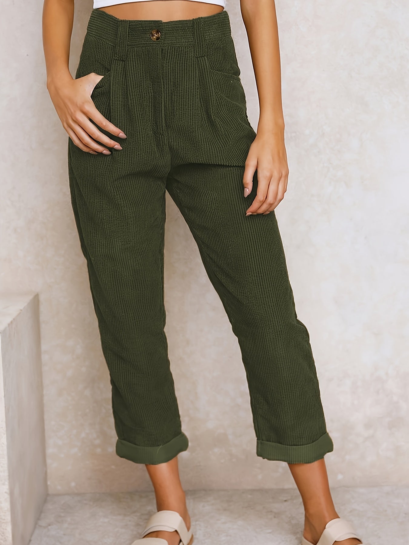 Pantalon Décontracté Coupe Relax avec Poches pour Femme