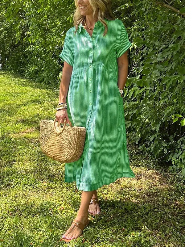 Robe midi d'été fluide et décontractée à manches courtes pour femmes