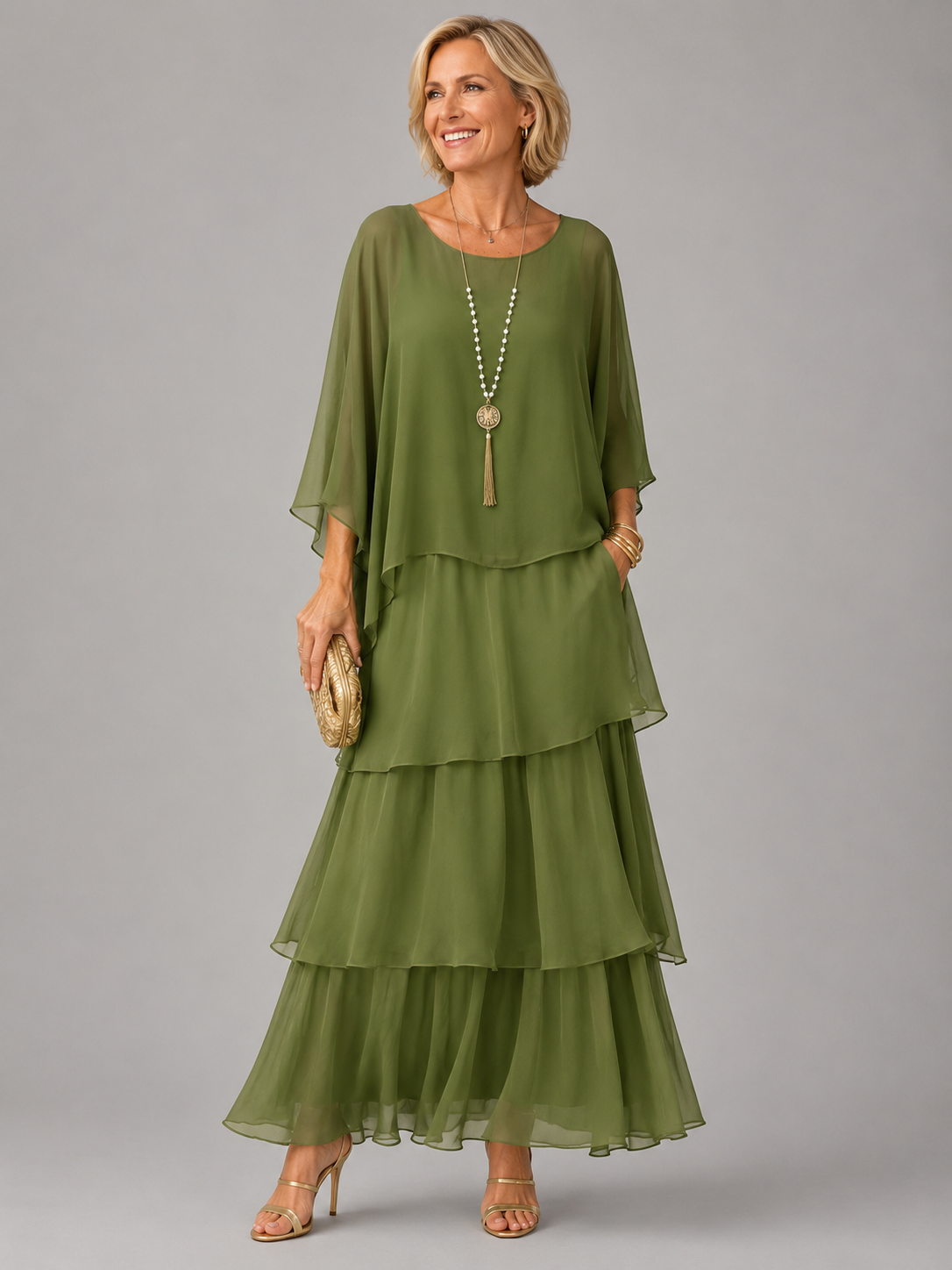 Women's Long Dress with Layered Ruffles