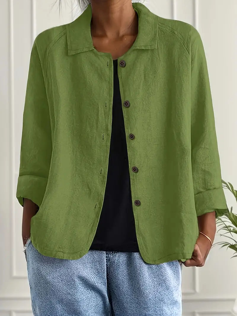 Blusa Casual de Lino para Mujer con Botones Frontales