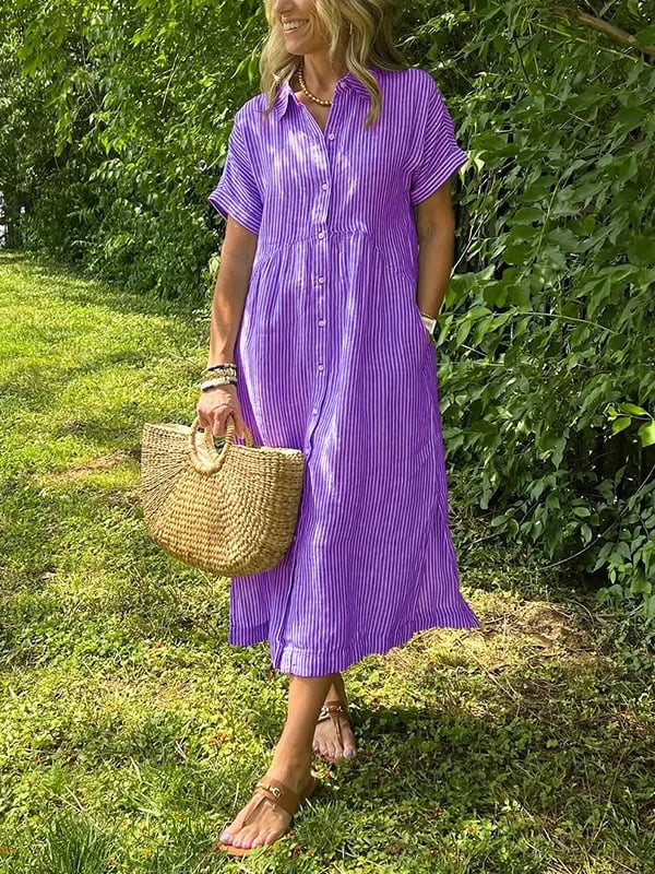 Buttoned striped midi dress for women