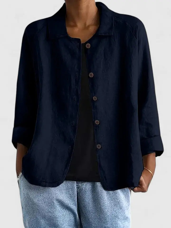 Casual Women's Top with Front Buttons and Classic Collar