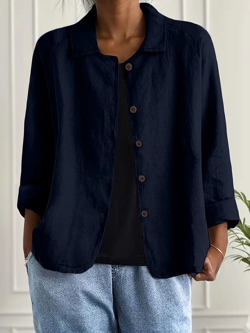 Blusa Casual de Lino para Mujer con Botones Frontales