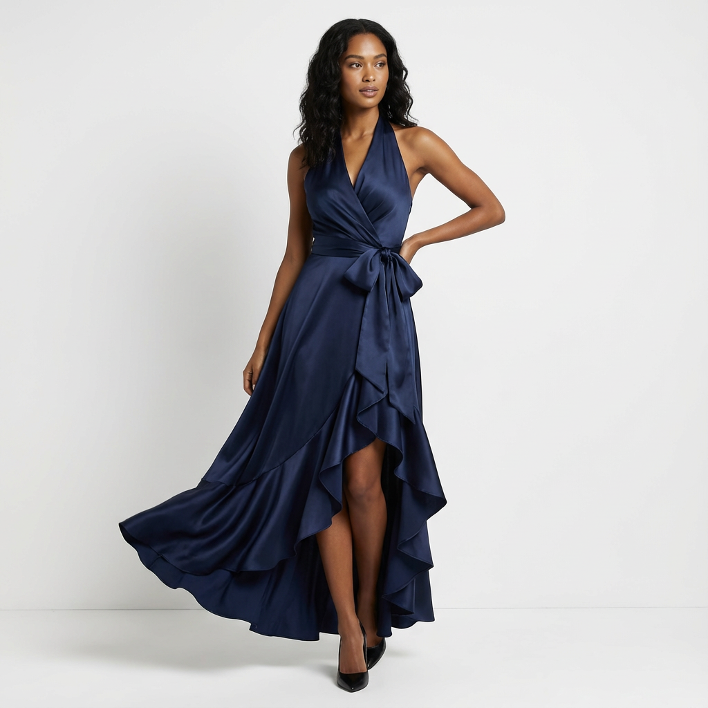 Robe longue élégante pour femme avec nœud à la taille