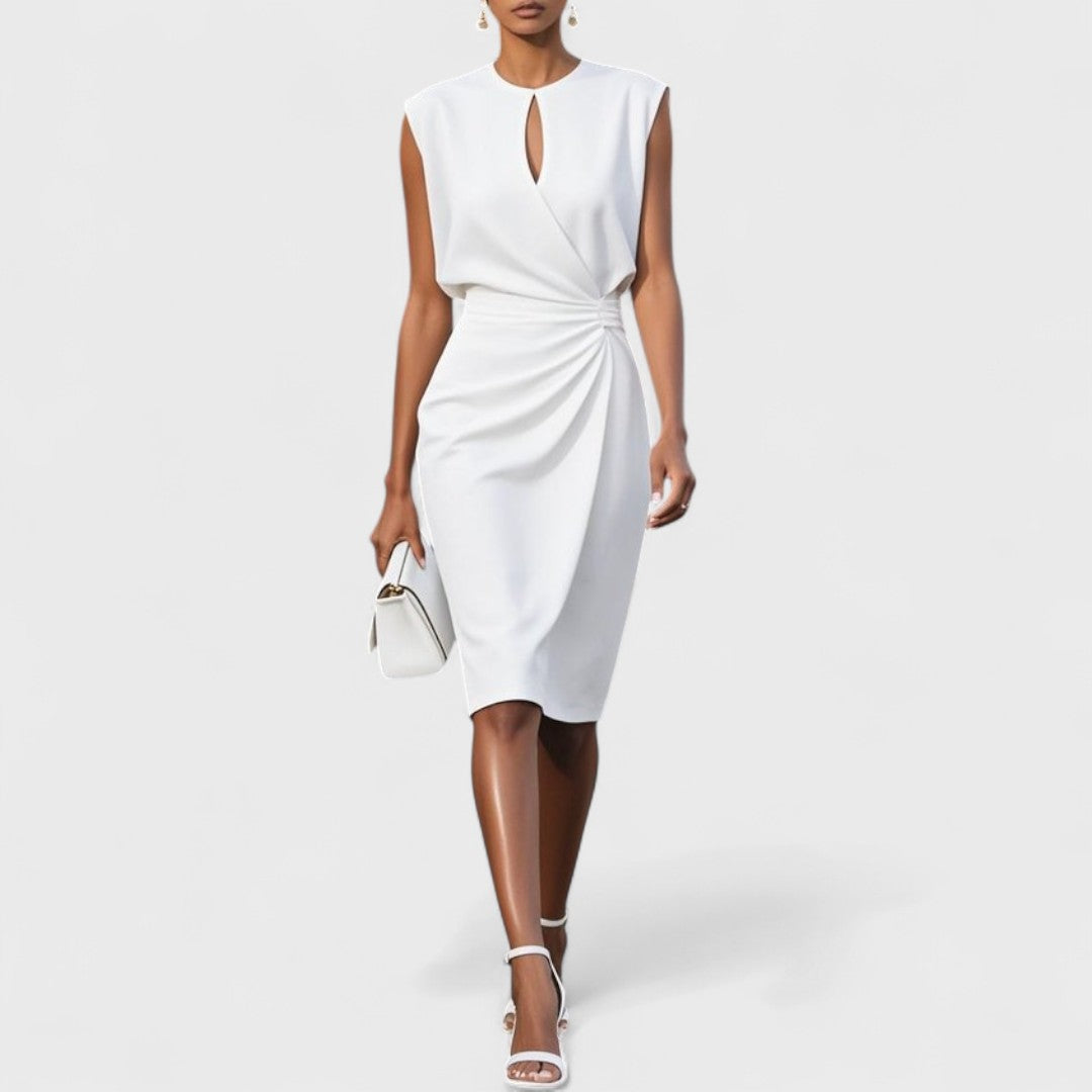 Robe Midi Élégante Femme - Coupe Ajustée avec Détail Drapé