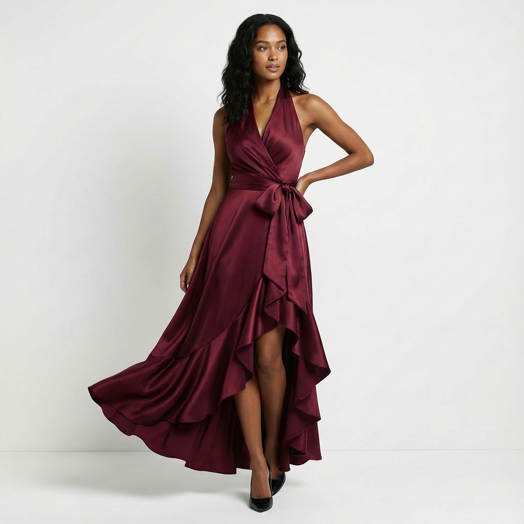 Robe longue élégante pour femme avec nœud à la taille