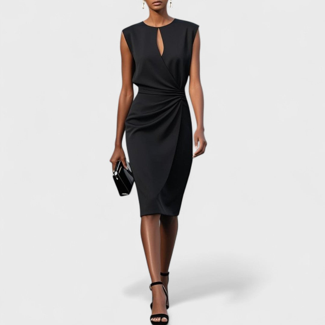 Robe Midi Élégante Femme - Coupe Ajustée avec Détail Drapé