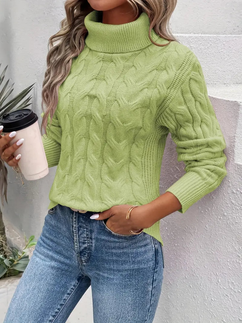 Pull Motif Torsadé Élégant Femme à Col Roulé