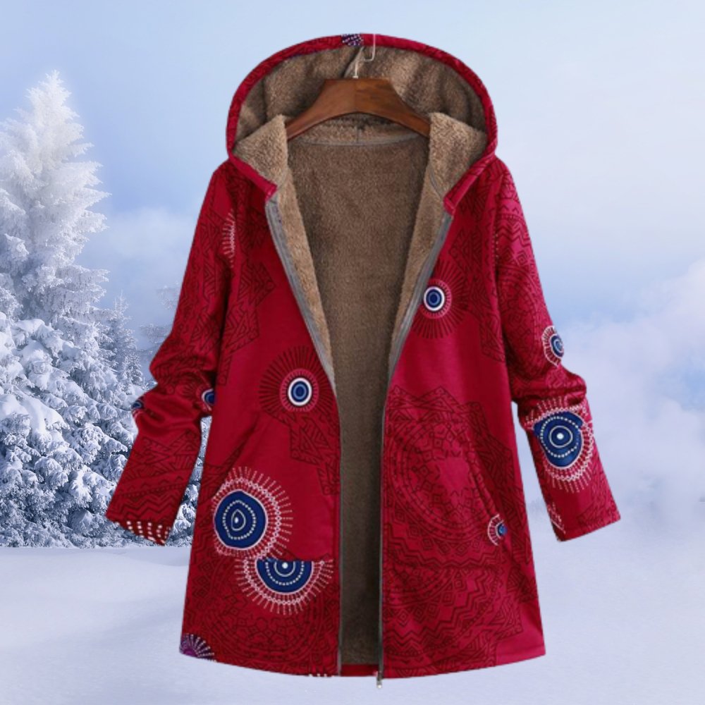 Parka de invierno con capucha floral para mujer