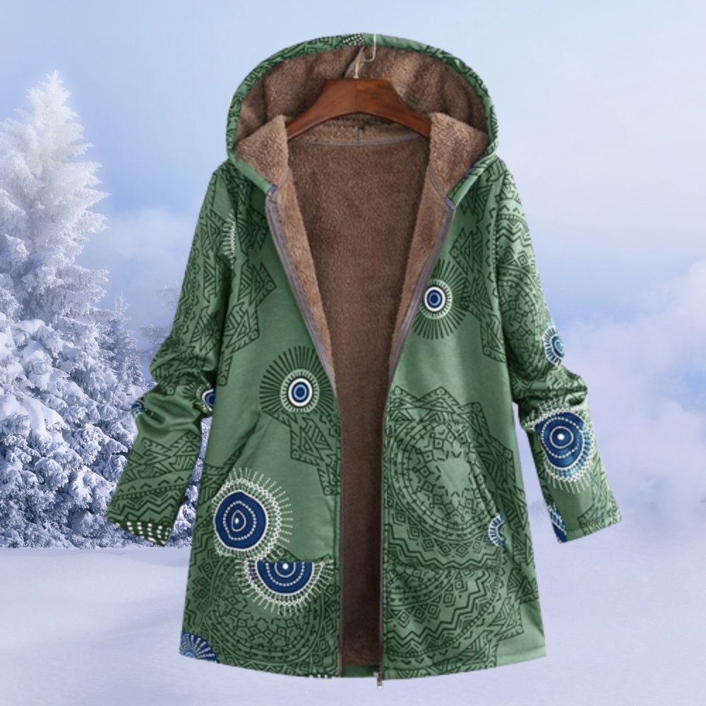 Parka de invierno con capucha floral para mujer