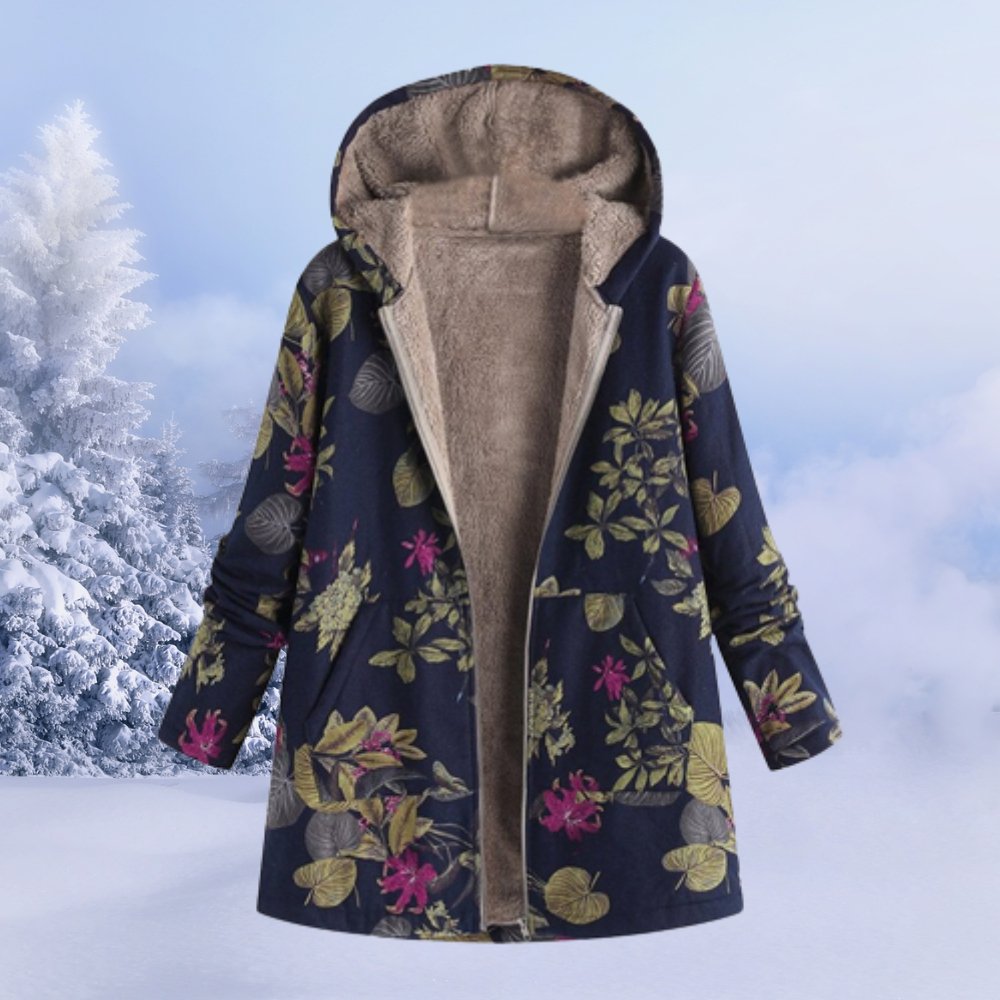 Parka de invierno con capucha floral para mujer