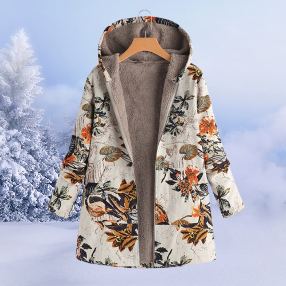 Parka de invierno con capucha floral para mujer