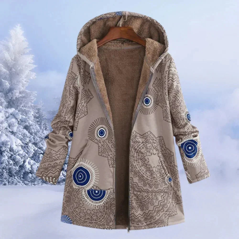 Parka de invierno con capucha floral para mujer