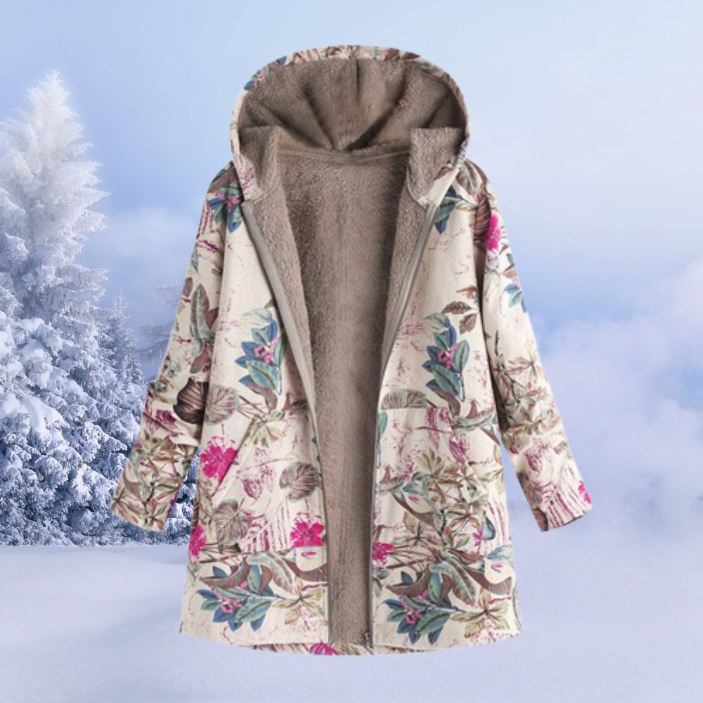 Parka de invierno con capucha floral para mujer