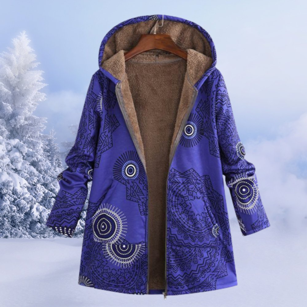 Parka de invierno con capucha floral para mujer