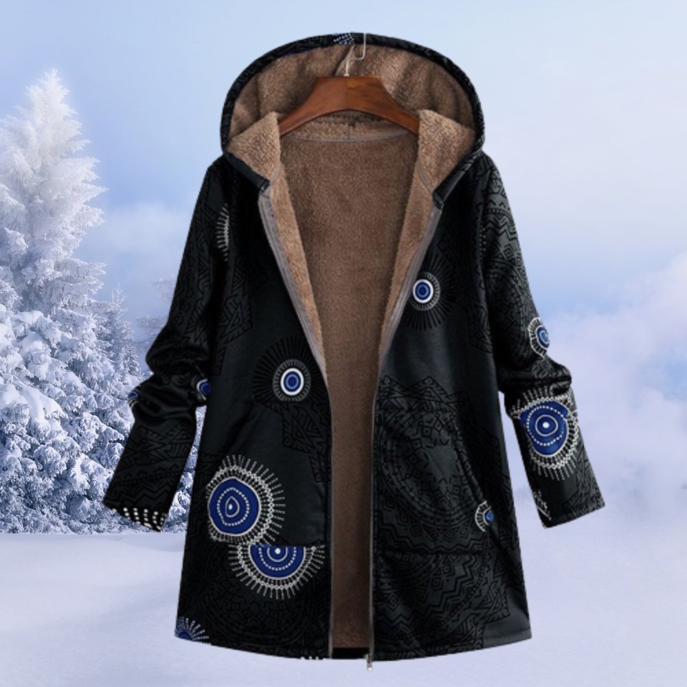 Parka de invierno con capucha floral para mujer
