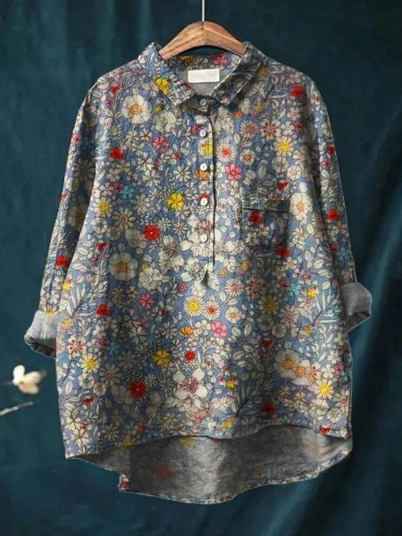 Chemise Femme Fleurie Décontractée - Style Artistique et Élégant