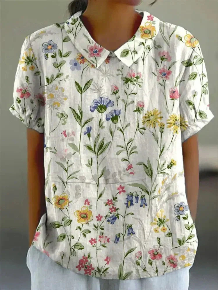 Blouse Fleurie Femme à Manches Courtes