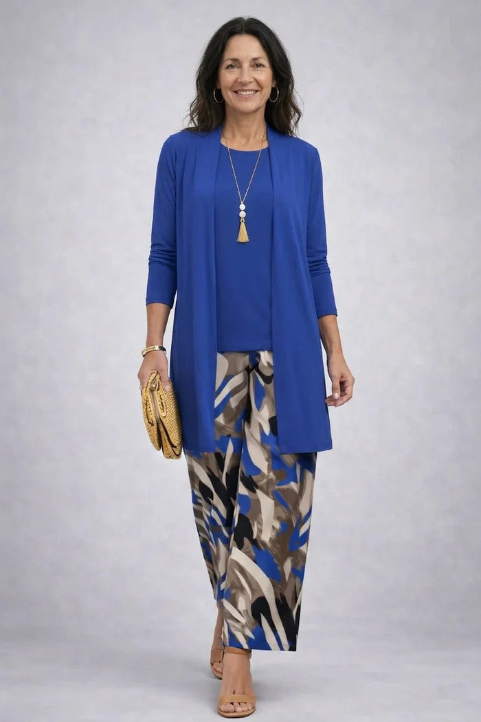 Elegant Women's 3-Piece Set with Printed Cardigan