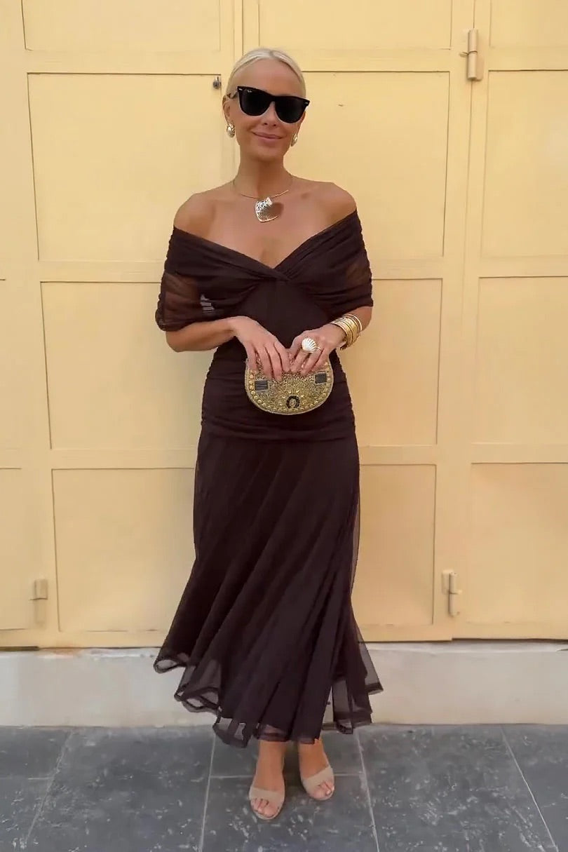 Robe Longue Cache-Cœur en Tulle Femme