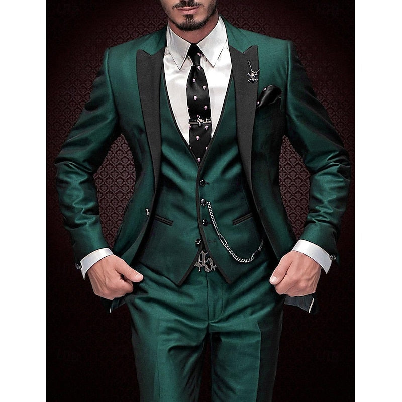 Costume Trois Pièces Ajusté avec Revers Contrastés pour Homme
