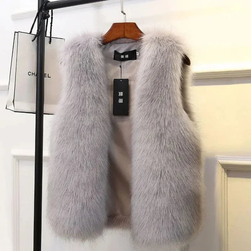 Gilet Femme Sans Manches Effet Fourrure