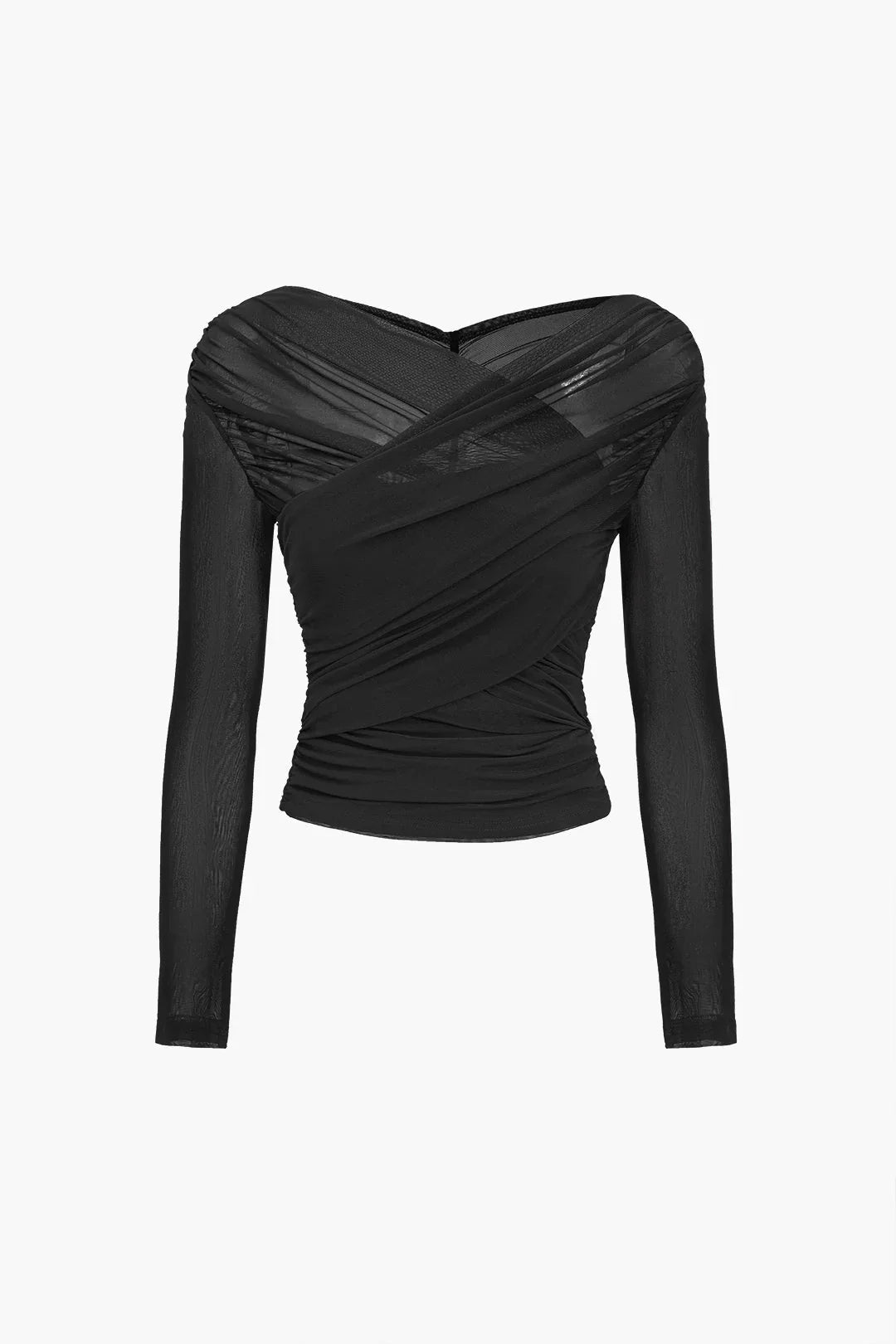 Top Drapé à Manches Longues Transparentes pour Femme