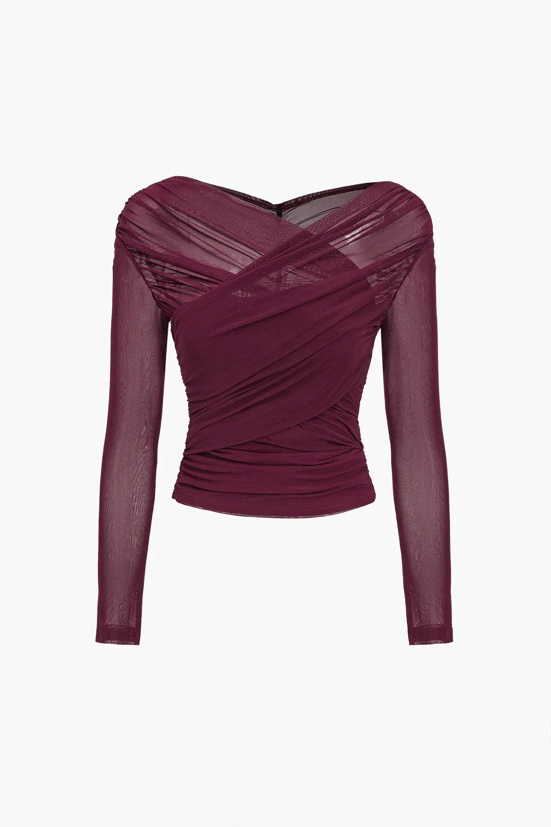 Top Drapé à Manches Longues Transparentes pour Femme