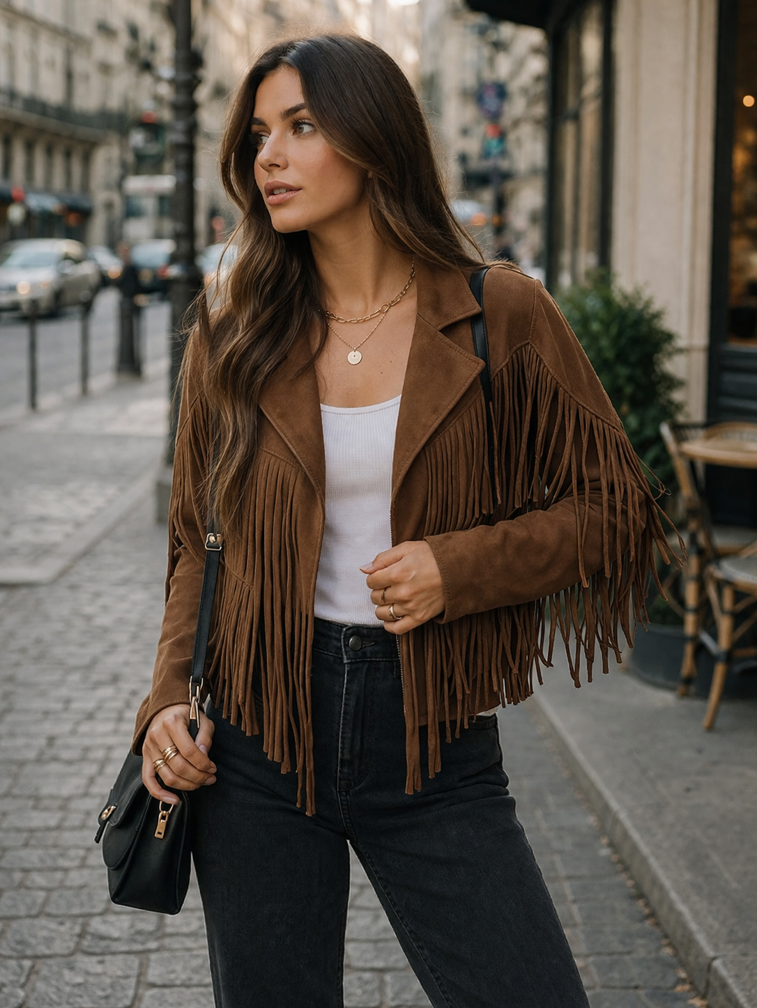 Veste Femme à Franges Style Western